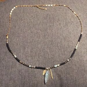 Long Blue tribal crystal pendant necklace